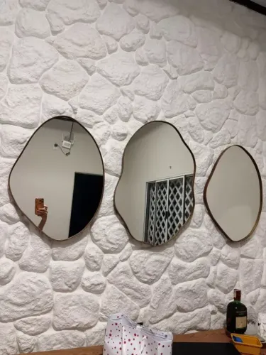 Kit 3 Espelhos Orgânicos Decorativos Parede 60x40 e 70x50 Moldura Couro Reforçado + Suport