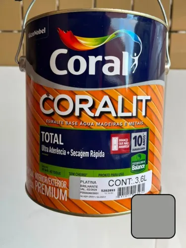 Tinta Esmalte Sintético Acetinado Premium 3,6L Cinza Platina - Coralit Coral