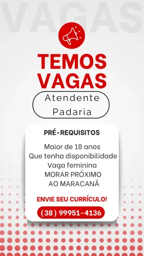Vaga para atendente de padaria