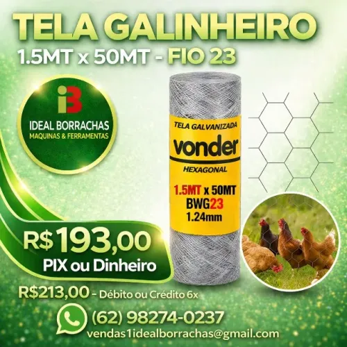 Tela Galinheiro 1.5MT x 50MT - Fio 23