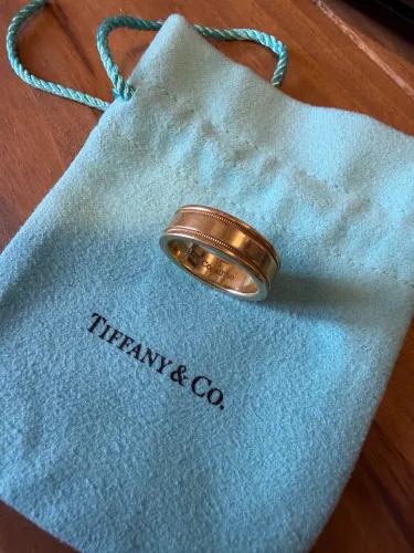 Anel Aliança Tiffany Double Milgrain Ouro 18k 750