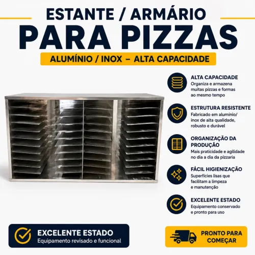 Estante Organizadora para Pizzas em Inox e Alumínio - Alta Capacidade