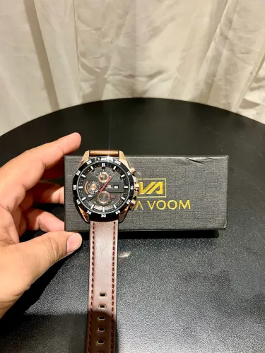 Relógio Masculino 46mm Pulseira Couro Quartzo com Calendário