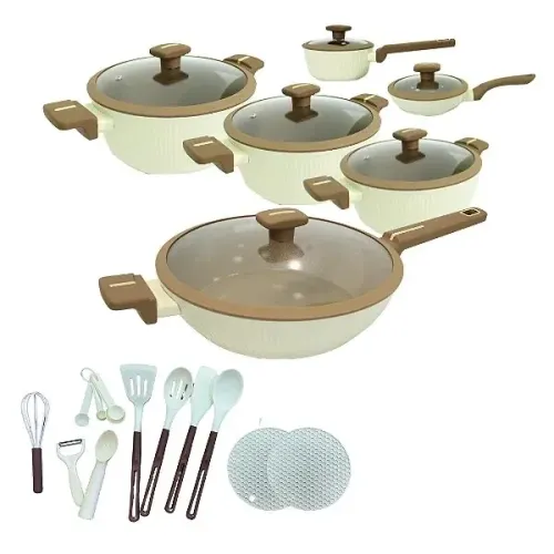 Kit jogo panelas Bella Capri 22 peças Bege antiaderente cerâmica novo