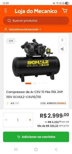 Vendo compressor shulz 10pés 110v muito novo