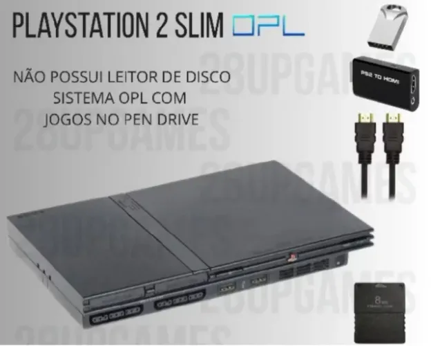 Playstation 2 Slim PS2 + Controle + Memory Card + Jogos + Garantia (Sem Leitor).