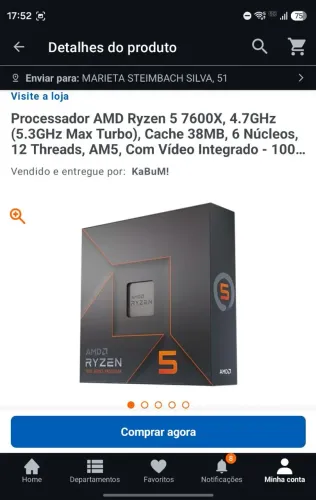 Processador AMD RYZEN 5 7600X