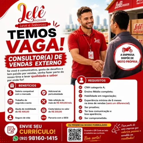 Vaga para consultores de venda