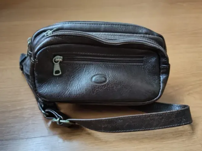 Pochete Bolsa Masculina Couro Legítimo Marrom Escuro
