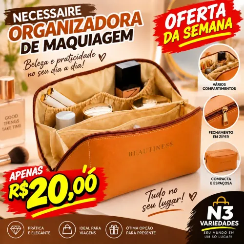 Nécessaire Organizadora de Maquiagem Marrom