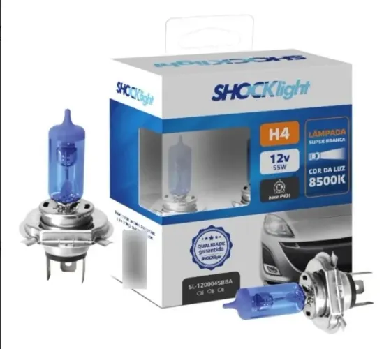 Par Lampada H4 Super Branca 8500k 12v 60/55w Shocklight