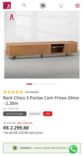 Rack Chico 3 Portas com Frisos 2,30m - Estilo Moderno 