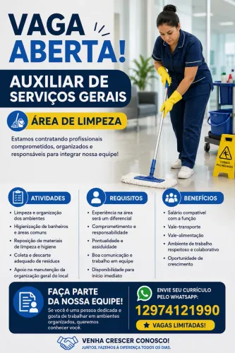 Auxiliar serviços gerais vaga feminina 