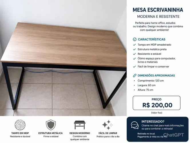 Mesa Escrivaninha Moderna - Resistente e Espaçosa
