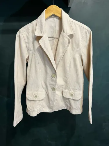 Blazer veludo feminino, tamanho 44, cor creme