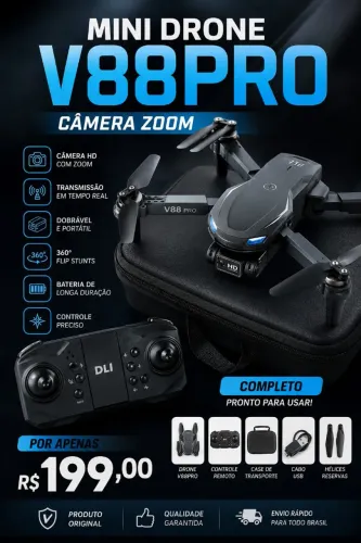 Mini drone v88pro câmera zoom