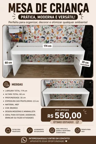 Mesinha para criança em MDF BRANCO