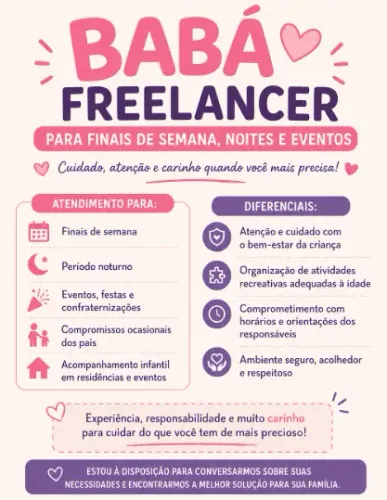Babá Freelancer para Finais de Semana, Noites e Eventos