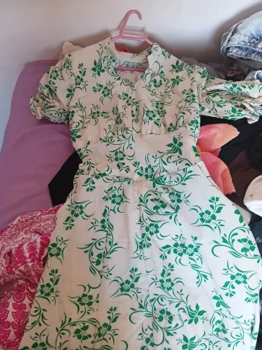 Vestido longo, estilo evangélico verde e bege, tamanho GG