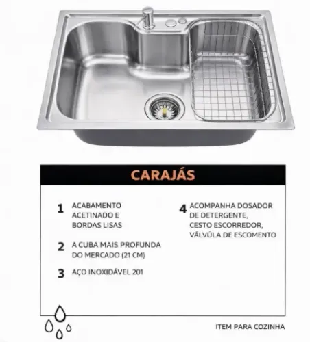 Cuba Gourmet para Cozinha com Acessórios Aço Inox 201 60x42cm Carajás
