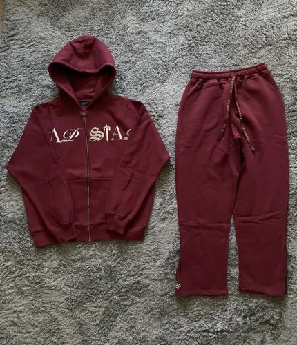 conjunto trapstar script zip through bordô vinho moletom vermelho jaqueta blusa casaco