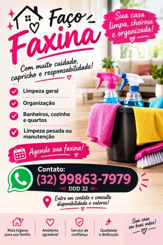 Faço faxina, valores a combinar.
