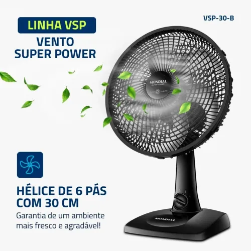 MONDIAL Ventilador de Mesa 110V, 30cm, 6 pás, Super Power - VSP-30