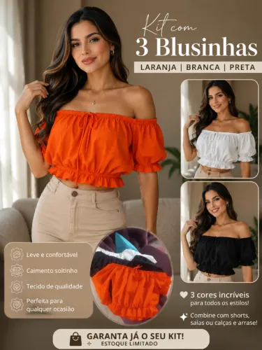 Top Princesa 3 Cores  Kit Preto Branco Laranja  P e M Novo Pague 1 Leve 2