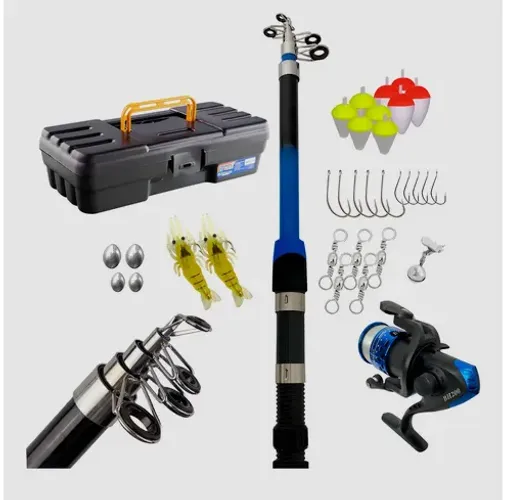Kit De Pesca Completo 1 Vara + 1 Molinete + Acessórios