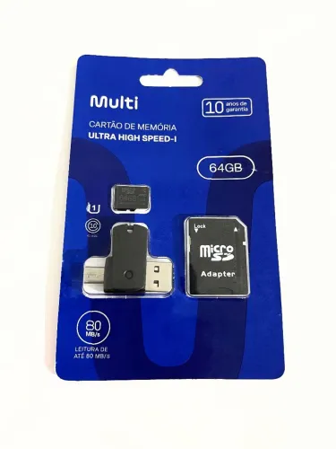 Cartão de Memória Micro SD Multilaser 64GB U1 V10