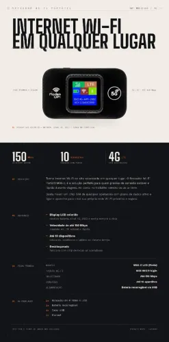 Roteador Wi-Fi Portátil 4G LTE M9S com Tela LCD e Entr. Chip SIM