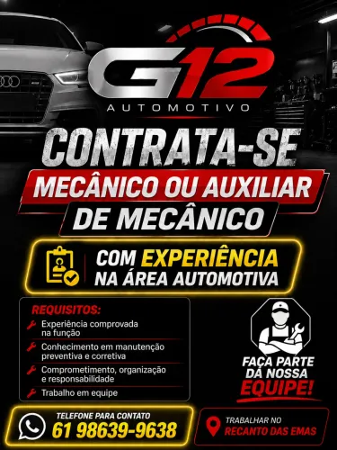 Vaga para mecânico ou auxiliar de mecânico