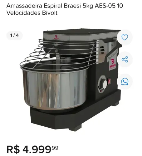 Amassadeira Espiral 5kg 10 Velocidades Bivolt AES-05 Preta - Braesi
