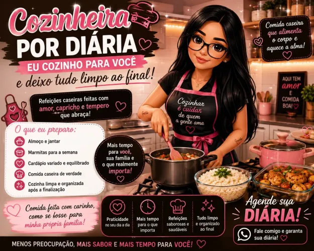 Cozinheira por Diária | Comida Caseira e Cozinha Limpa