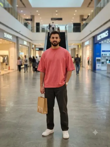 Camiseta Masculina Zara Rosa Queimado / Coral - Tamanho M (Oversized)
