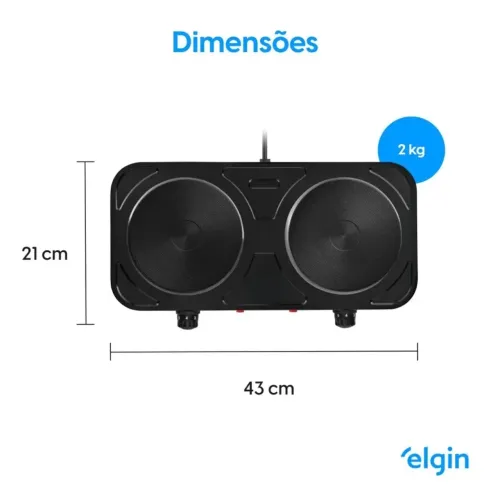 2 Fogões Cooktop Elétrico Elgin 2 Bocas Preto