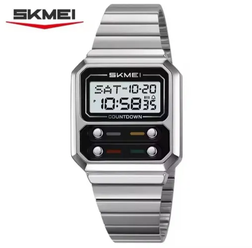 RELÓGIO ORIGINAL SKMEI QUADRADO BOTÕES FRONTAL AÇO INOX PRATA LUZ ALARME BELO HORIZONTE