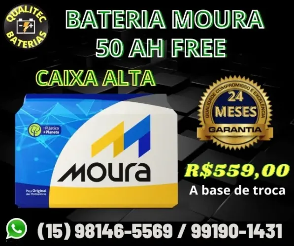 Bateria automotiva Moura 50 ah caixa alta em promoção !