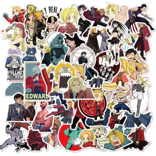 Kit 50 Adesivos de Fullmetal Alchemist - Edward Elric - Autocolantes Pcs Peças Unidades