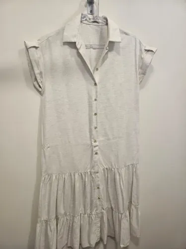 Vestido Casual Botões Bege