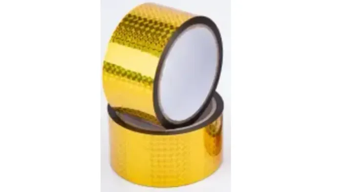 Fita adesiva metalizada, com um efeito holográfico- OURO- 4,8CM X 10 METROS