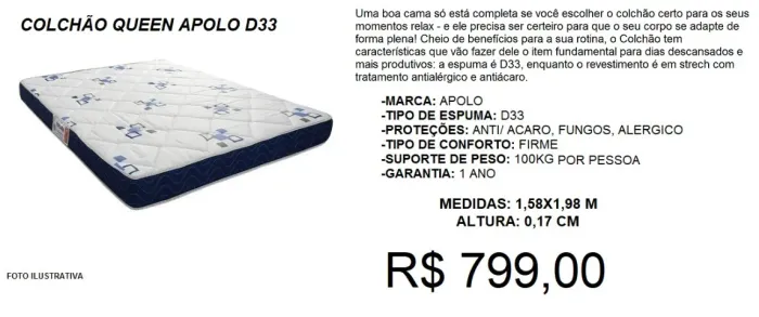 Colchão D33 Queen Size - Entrega e montagem inclusa