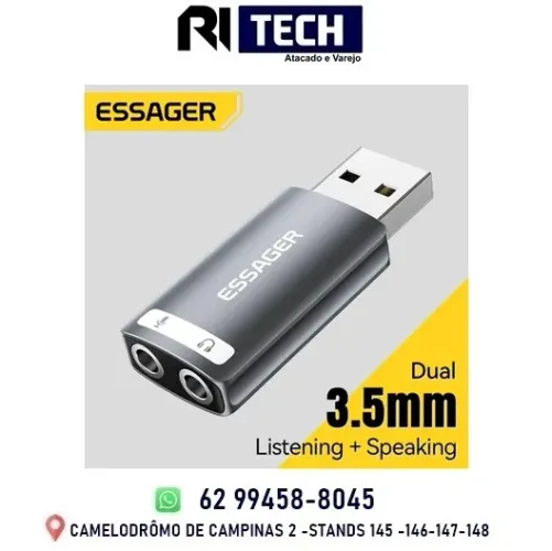 Placa de Som Usb Externa 3.5mm Adaptador Usb Fone de Ouvido Microfone Ps4 Computador 