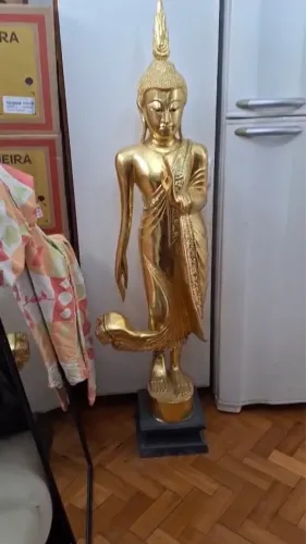 Buda tailandês madeira 165 cm importado dourado 