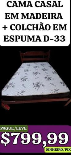 Cama Casal, Madeira + Colchão D-33