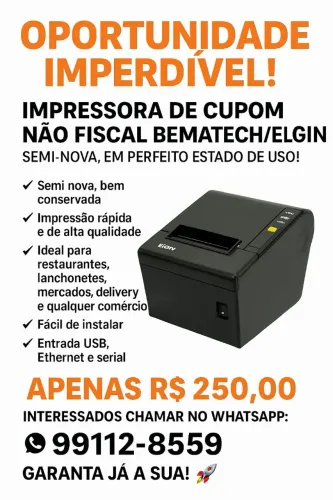 Vendo impressora de nota fiscal bematech por apenas $250