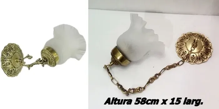 kit com 1 lustre e uma arandela em bronze e vidro