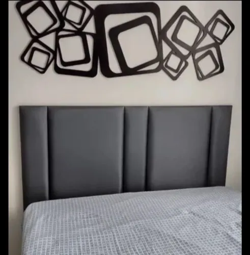 Cabeceira de Cama Casal em Couro Cinza