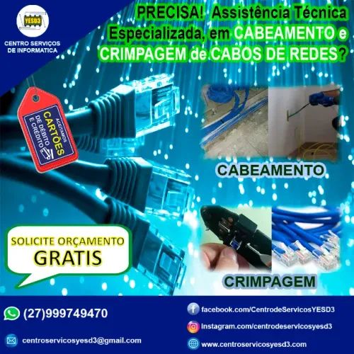 Cabeamento e colocação de conectores a cabos de redes lan e internet