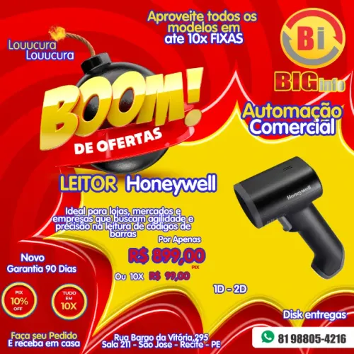 Leitor Sem Fio Honeywell HH492 - USB - Bluetooh - Sem Fio 1d 2d - NOVO